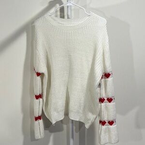 Chic White Sweater with Red Heart Details